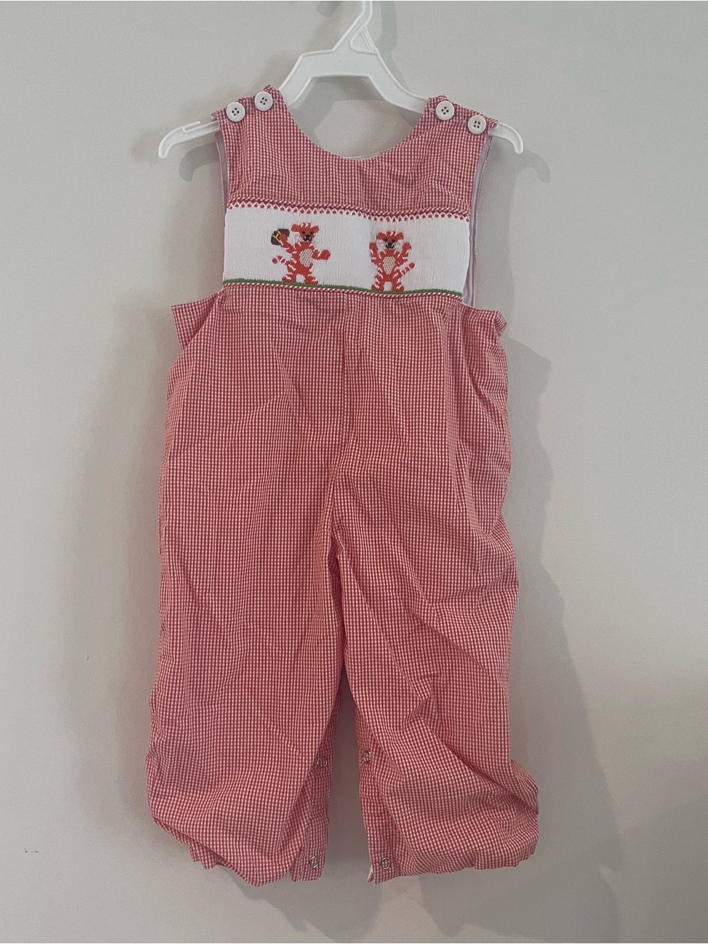 Remember Nguyen Baby Boy Orange Gingham Longall Smocked Tigers 24m Fall Football